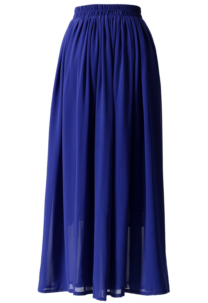 More Views. Blue Pleated Maxi Skirt