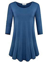 Womens 3/4 Sleeve Loose Fit Swing Tunic Tops Basic T Shirt