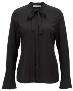 at HUGO BOSS · BOSS Hugo Bow-collar blouse in stretch crinkled crepe 6 Black