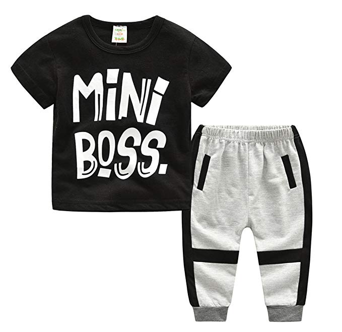 Kids Baby Little Boys Short Sleeve Mini Boss Tshirt Pants Outfits Clothes  Set