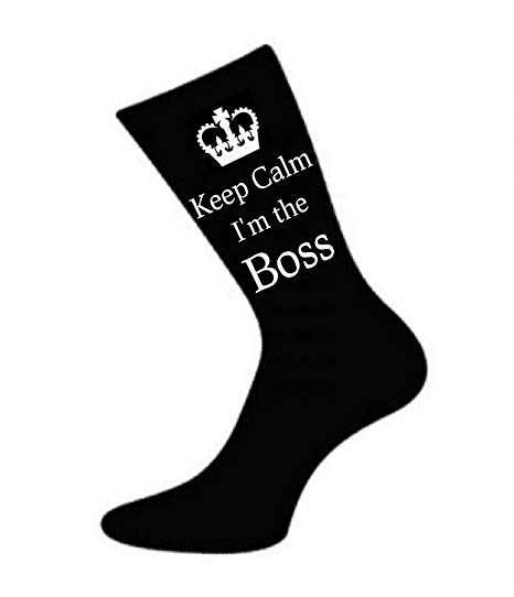 Oaktree Gifts Mens Black Keep Calm i'm the Boss Socks,US Size 6