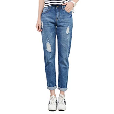 RieKet Boyfriend Distressed Jeans Women Slim Pants Juniors (00 (Asia S),  Blue