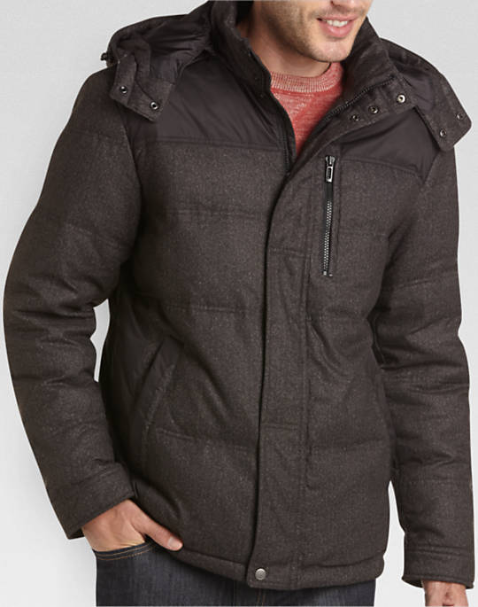 T-Tech by Tumi Brown Herringbone Classic Fit Down Jacket - Mens Casual  Jackets,