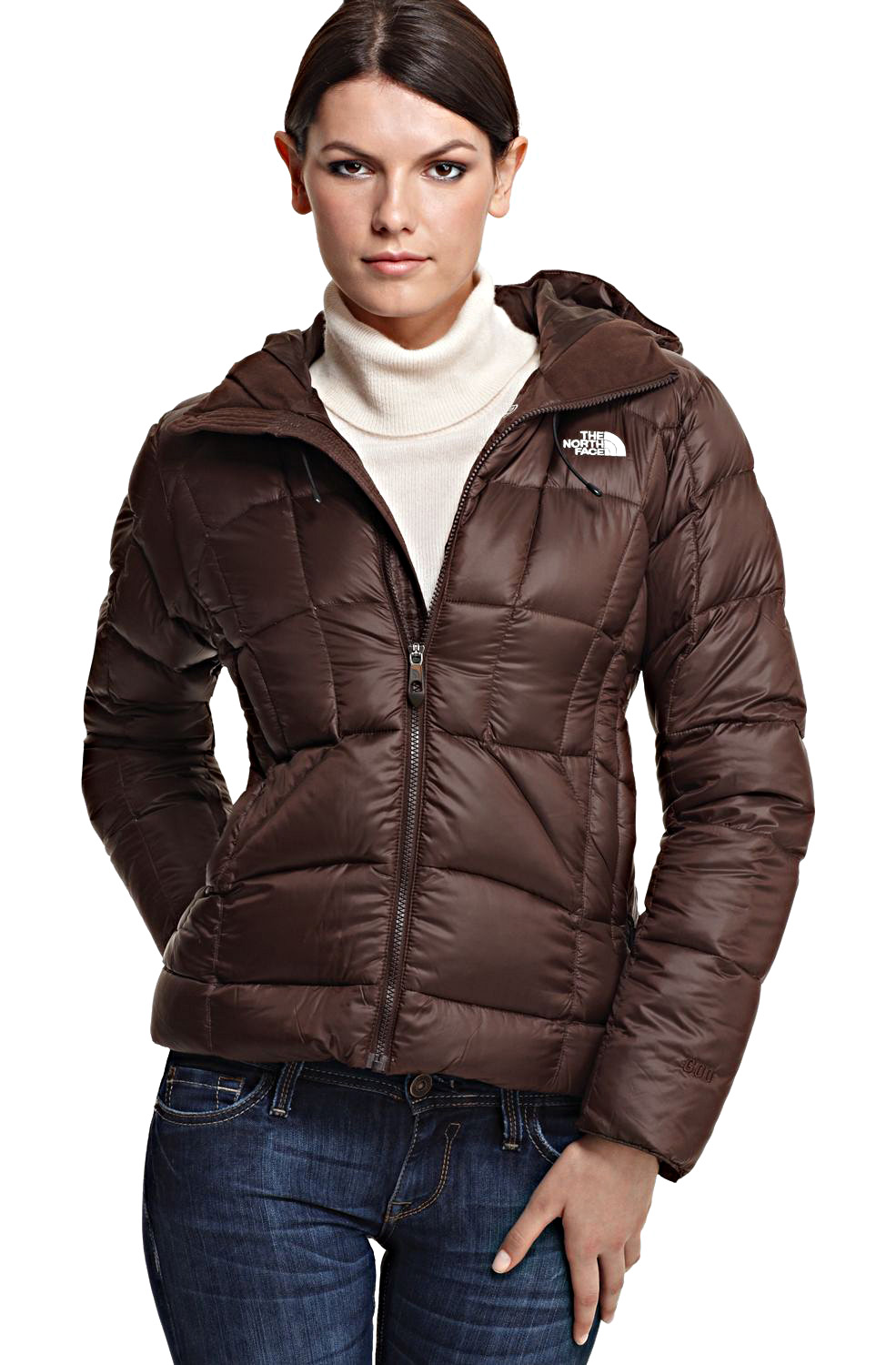 Brown hooded The North Face u201cDestinyu201d down jacket