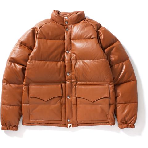 Bape Leather Classic Down Jacket Jacket Brown