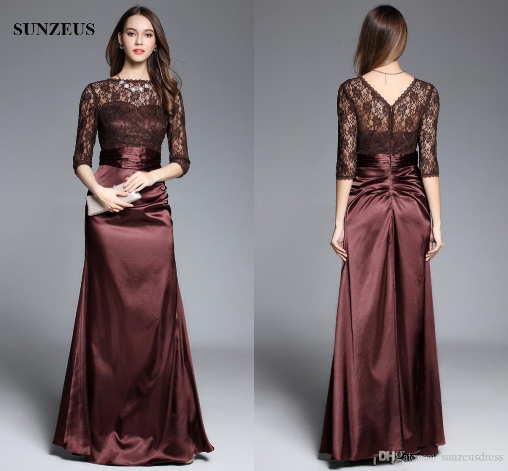 Lace Half Sleeve Long Satin Women Evening Dresses Elegant Brown Mother Of  the Bride Party Dress Formal Gowns Women Evening Dresses Lace Half Sleeve  Evening ...