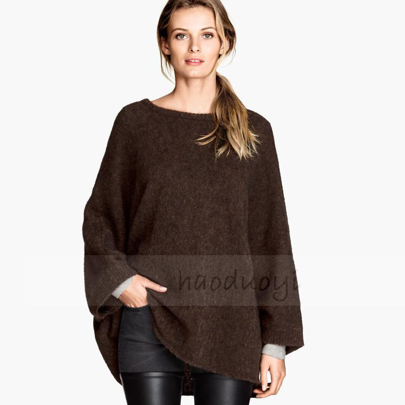 Get Quotations · Poncho Women Batwing Sleeve Womens Poncho Knitted Clothing  Fall 2015 European Style Size XS XXLHaoduoyi Brown