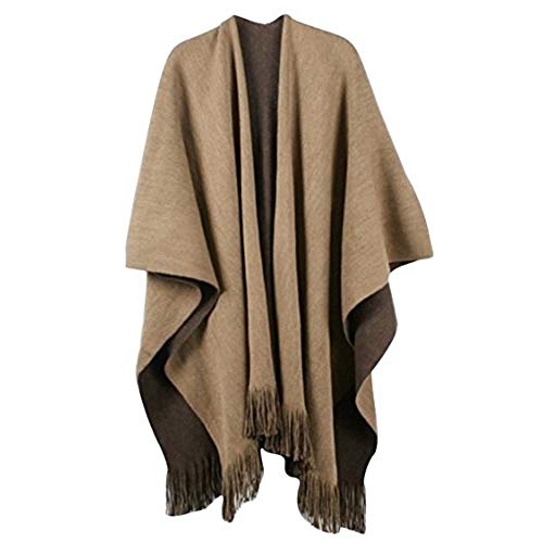 Timemory Womens Winter Solid Knitted Cashmere Poncho Capes Shawl Sweater Brown  Brown One Size