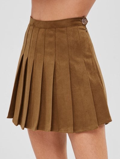 Pleated Mini Skirt With Inner Shorts - Brown Xs