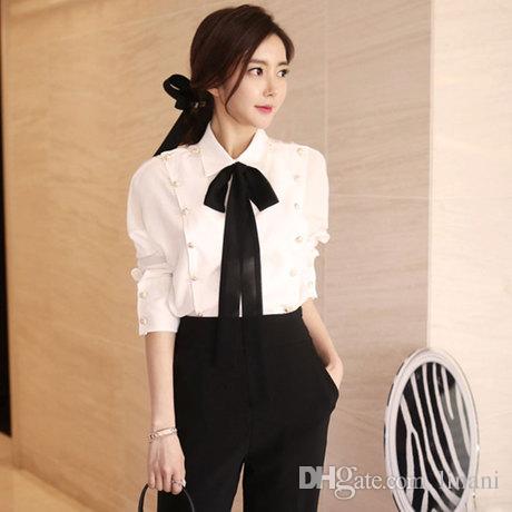 2019 Korean Office Blouses Women Long Sleeve Tie Bow Shirt Cheap Business  Shirts Slim Tops High Quality From Linani, $36.86 | DHgate.Com