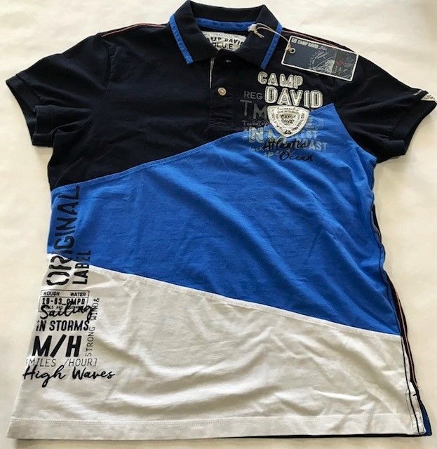Camp David Rough Waters II Dark Navy 3 Colored Polo Shirt Medium Size | eBay