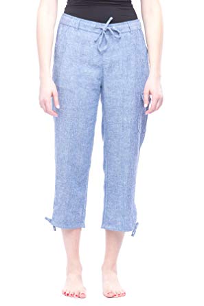 Missy Women's Linen Capri pants Blue Chambray S