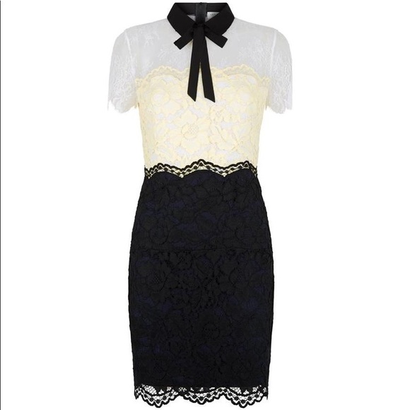 Rozen Lace Dress, Bow Black White Yellow Tricolor