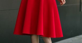 Red Zipper Draped High Waisted A-Line Vintage Flared Skirt