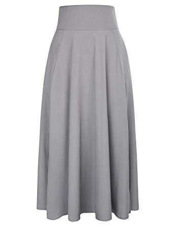 Belle Poque A-Line Midi Skirt Grey Elegant Flared Long Skirt High Waist  Size S