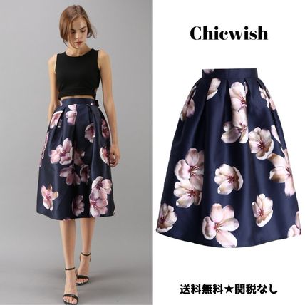 ... Chicwish Midi Flared Skirts Flower Patterns Medium Midi Midi Skirts ...