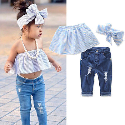Newbaby Hot Newest 2017 Toddler Baby Girls Kids Jeans Summer Casual  Tops+Ripped Denim Pants +Headband Outfits Cute Set Age 1 7Y-in Clothing  Sets from Mother ...