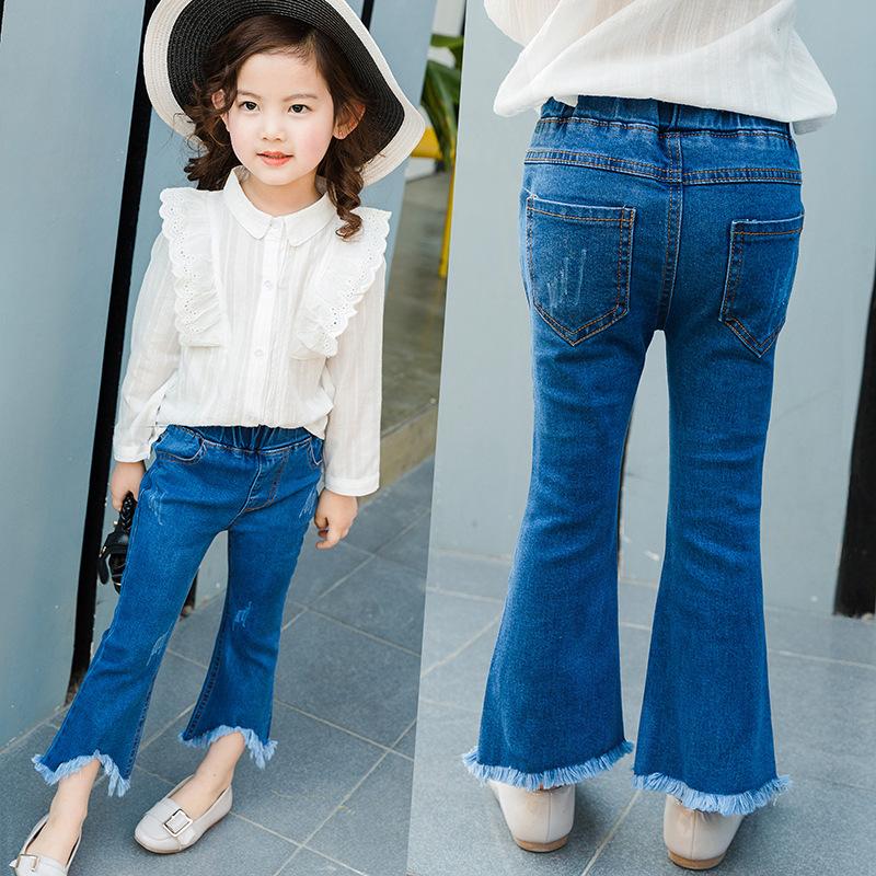 New Fashion Girls Jeans Children Blue Denim Bell Bottoms Tassels Worn Jeans  Cute Top Quality Kids Clothes Jean Jackets For Kids Girls White Skinny Jeans  ...