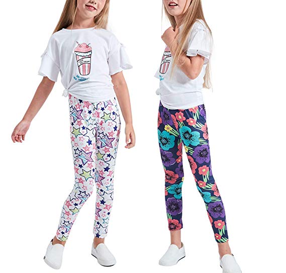 LUOUSE Girls Stretch Leggings Tights Kids Pants Plain Full Length Children  Trousers Age 4-13