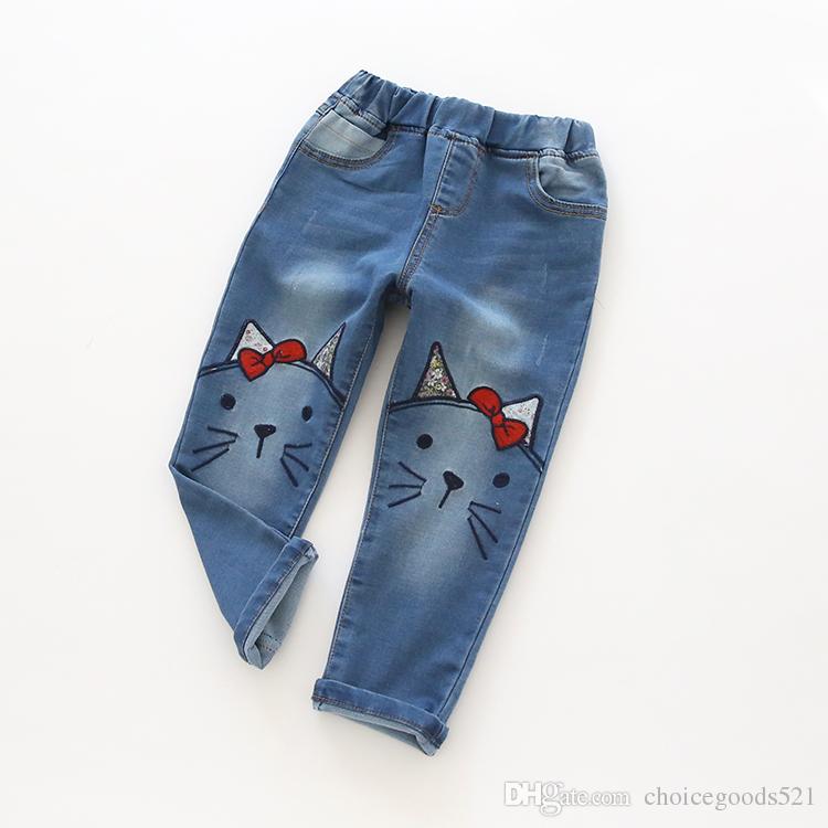 Children Jeans Girls Pants Cartoon Cat Embroidery Kids Clothes Pants Causal  Jeans Girls Leggings Kids Trousers White Kids Jeans Jean Tops For Girls  From ...