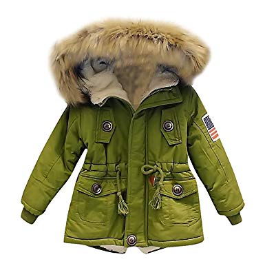 Kids Boys Hooded Faux Fur Collar Coat Warm Parka Jacket Outerwear (2T, Army  Green