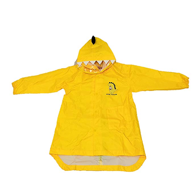 SEALOVESFLOWER Yellow Dinosaur Raincoat For Kids Rain Jacket Lightweight  Rainwear For Boy and Girl (L