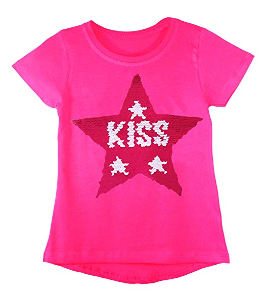 Traveller Location: Kids Girls Changing Sequin Sizes Heart Butterfly Tops Brush  Love Star 3-14 Years: Clothing
