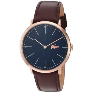 Image is loading LACOSTE-Mens-Brown-Leather-Strap-Blue-Dial-Gold-