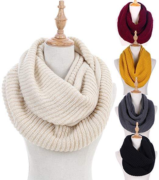 Women Winter Knit Infinity Scarf Fashion Circle Loop Scarves Thick  Warm(Red/Black/