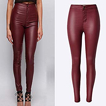 BlingNicer Cozy;Fashion Biker Faux Leather Pants Women New High Waist Slim  PU Trousers Fashion