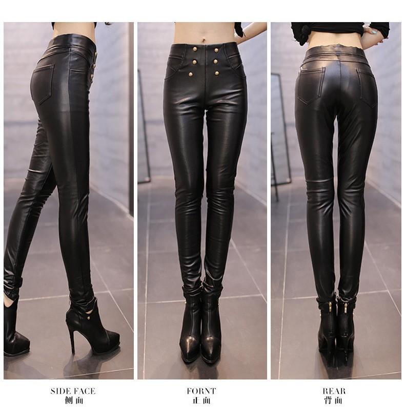 Pu Leather Pants Women Winter Trousers Female High Waist Elastic Skinny  Fleece Stretch Slim Women Pencil Pants