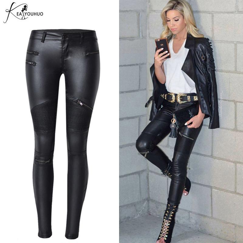 2019 Fake Womenu0027S Leather Pants Lady Zippers Capris Long Pants Women  Trousers Skinny Pencil Female Leggings Black Trousers 2017 From Vanilla04,  ...