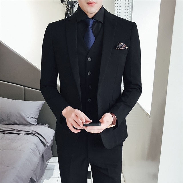 Pure Color Mens Formal Wear Black Suits Slim Elegant Men Wedding