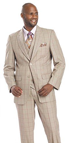 Mens Suits 3 Piece Taupe Purple Plaid For Men Blazer Vest Suit M2695