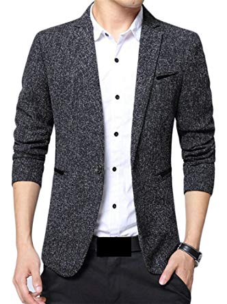 X-Future Mens Business Cotton One-Button Slim Fit Suit Blazer Jackets Coat  Black
