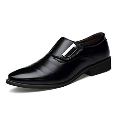 Seakee Men's Business Slip-on Dress Shoes Semi-Formal Oxford(Black) US