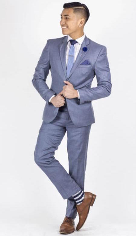 Winter Formal Suits Modern Mens Slim Fit Light Blue