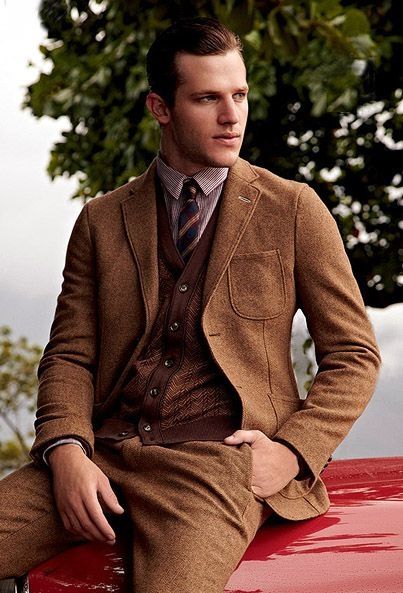 Latest Coat Pant Designs Brown Tweed Suits Men Skinny Classic Outfit Custom Winter  Modern Men Tuxedo 2 Piece Terno Masculino F31