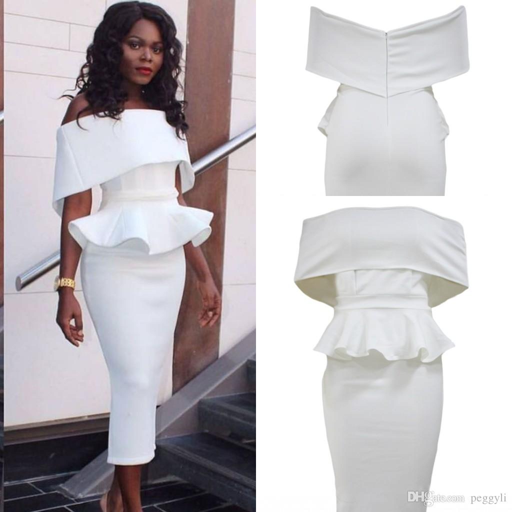 2019 White Off Shoulder Bodycon Peplum Dress 2017 Modest Sexy Nigeria Plus  Size Vintage Tea Length Cocktail Party Prom Dresses Cheap LC61483 From  Peggyli, ...