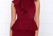 Positively Frilled Wine Red Peplum Dress