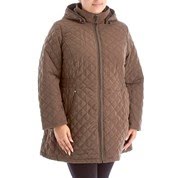 Plus Size Quilted Coat with Cinched Waist and Detachable Hood