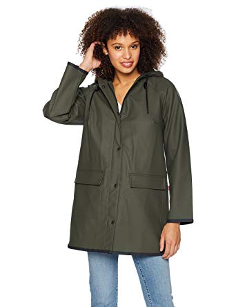 Leviu0027s Womens Long Hooded RAIN Jacket, Army Green, X-Small