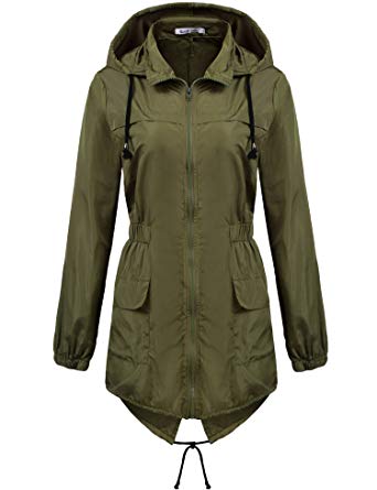 Macr and Steve Womens Lightweight Hooded Waterproof Active Outdoor Rain  Jacket Army Green Small