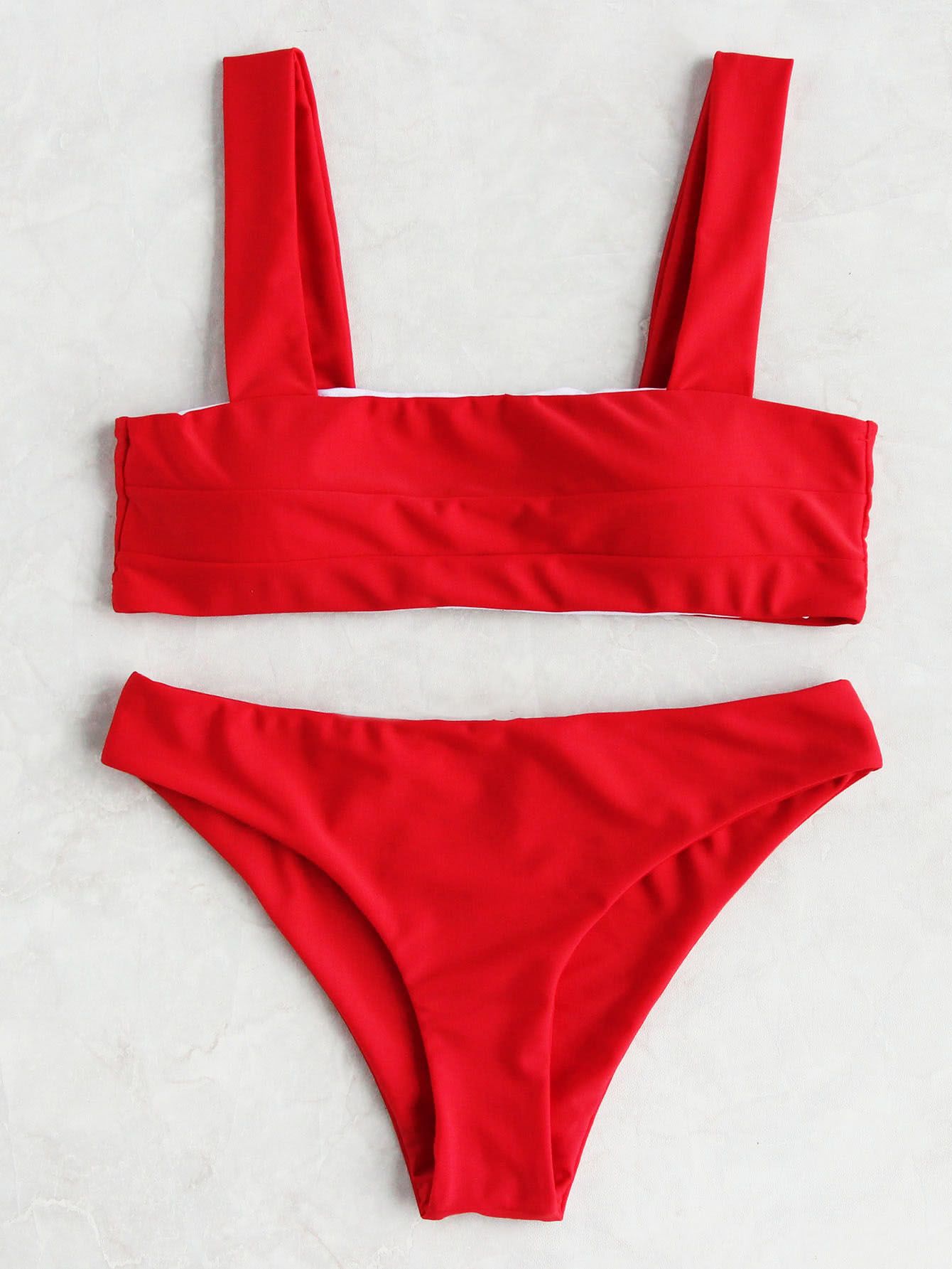Double Strap Seam Bikini Set -SheIn(Sheinside) Red Bikini, Red Swimsuit,