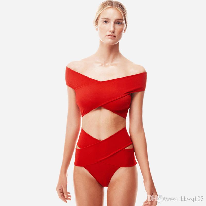 2019 Red Black Off Shoulder Bikini Set Swimsuit Women Wrap Bandage Bikinis  Cutout High Waist Swimwear Bathing Suit Beachwear CCG0265 From Hhwq105, ...
