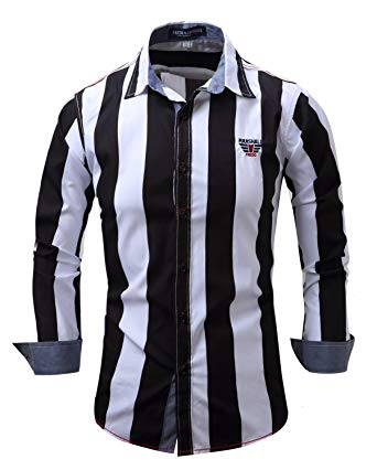 Amazon.com: Musen Men Long Sleeve Striped Dress Shirt Casual Button