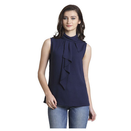 IRALZO Navy Blue Sleeveless Azure Top For Women