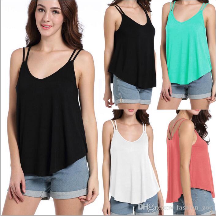 2019 Loose Undershirt Fashion Casual Tops Summer Sexy Tees Female Casual  Blouse V Neck Vest Sleeveless Camis Tanks Sun Top Women Clothing B2580 From  ...