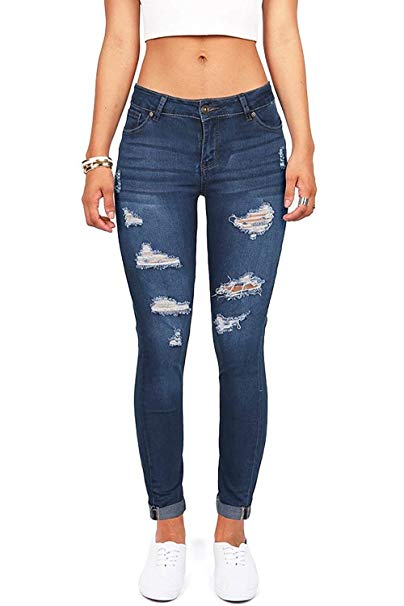Wax Denim Women's Juniors Distressed Slim Fit Stretchy Skinny Jeans at  Amazon Women's Jeans store