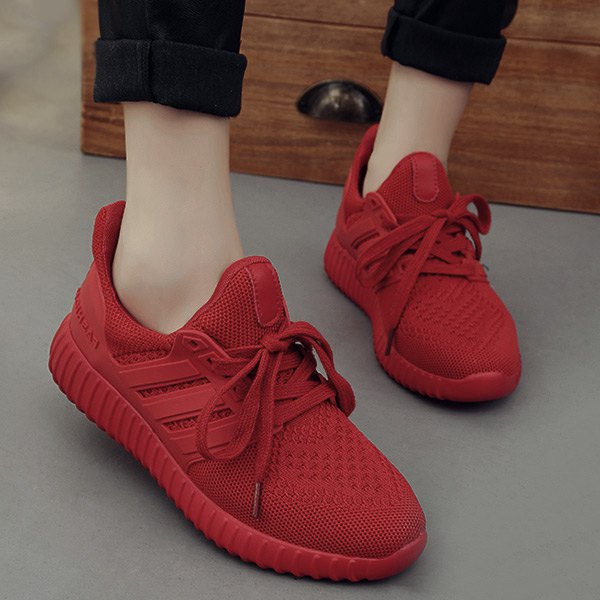 Wholesale Casual Mesh And Solid Color Design Sneakers For Women In Red 37 |  TrendsGal.com